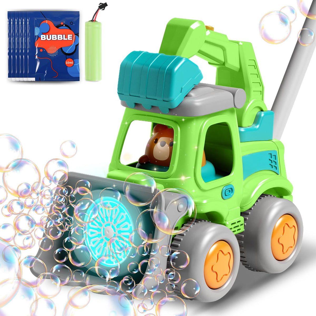 CreatiMachi Bubble Machine Engineering Car in action for outdoor bubble fun.