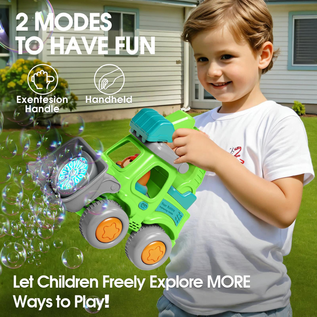 CreatiMachi Bubble Machine with LED lighting supports dim indoor adventures.