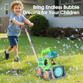 CreatiMachi Bubble Machine supports safe outdoor or indoor toddler play.