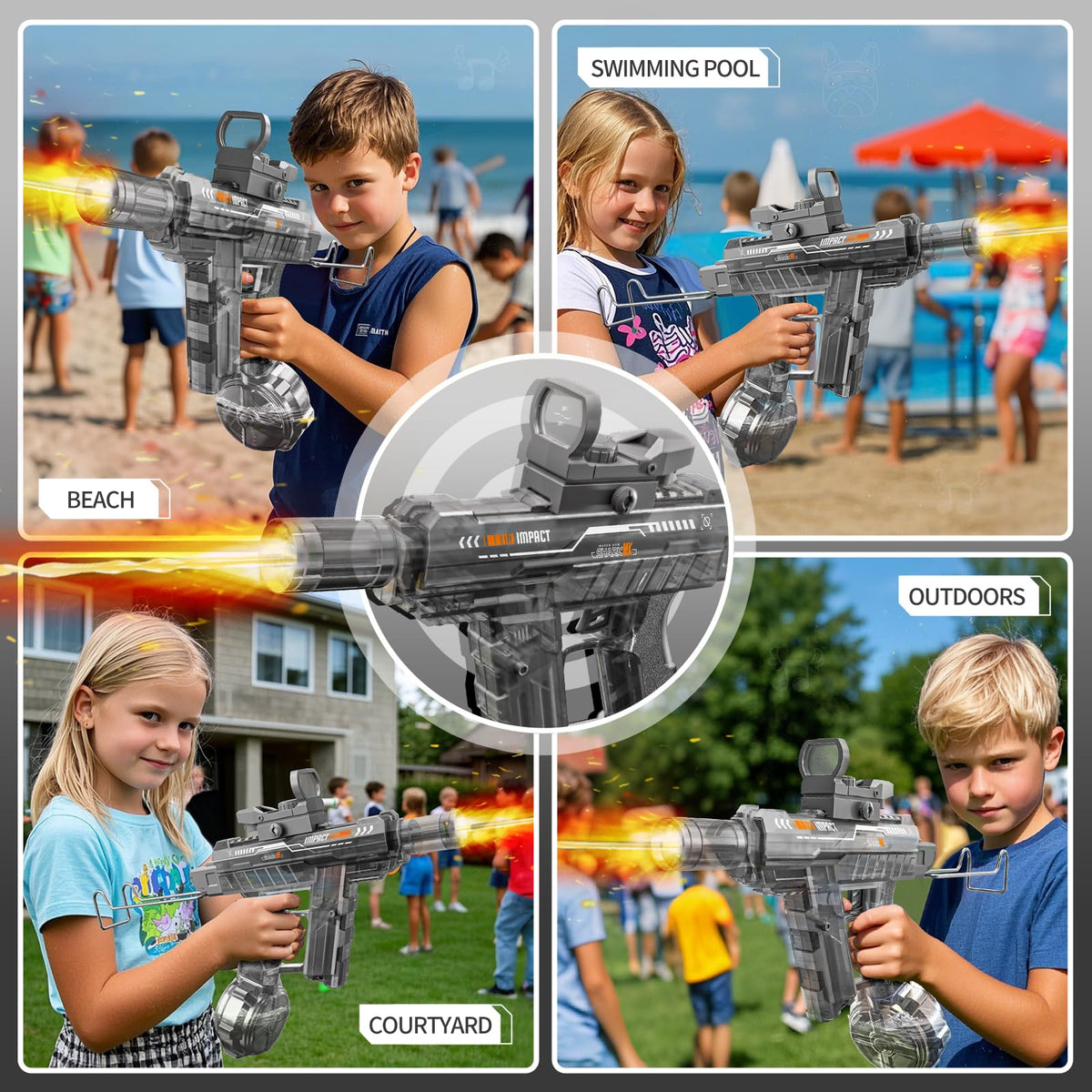 CreatiMachi electric water gun 2-pack battle-ready pose emphasizes long-range play