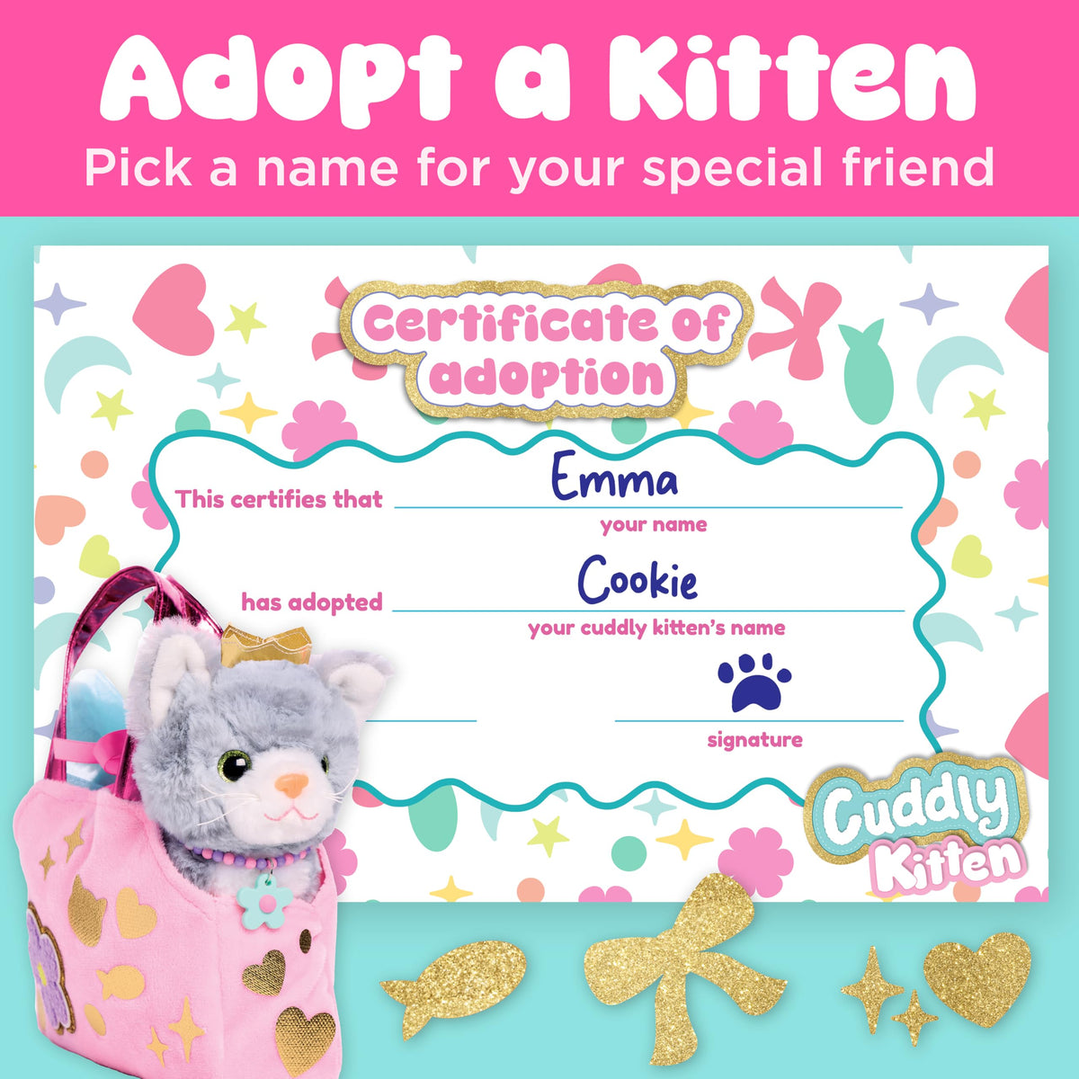 Creativity for Kids Cuddly Kitten Kit pink velvet tote for on-the-go storage and pretend fashion