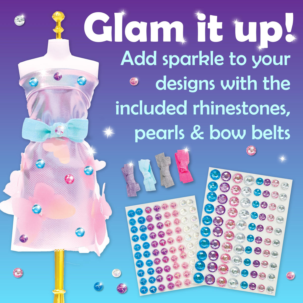 Creativity for Kids Glam Studio glitter belts add shine and structure to outfits.