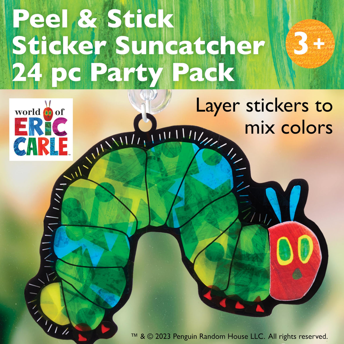 Creativity for Kids Hungry Caterpillar suncatchers encourage sticker layering for mosaic art