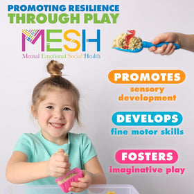 Creativity for Kids Beach sensory bin showing color clings for color recognition play