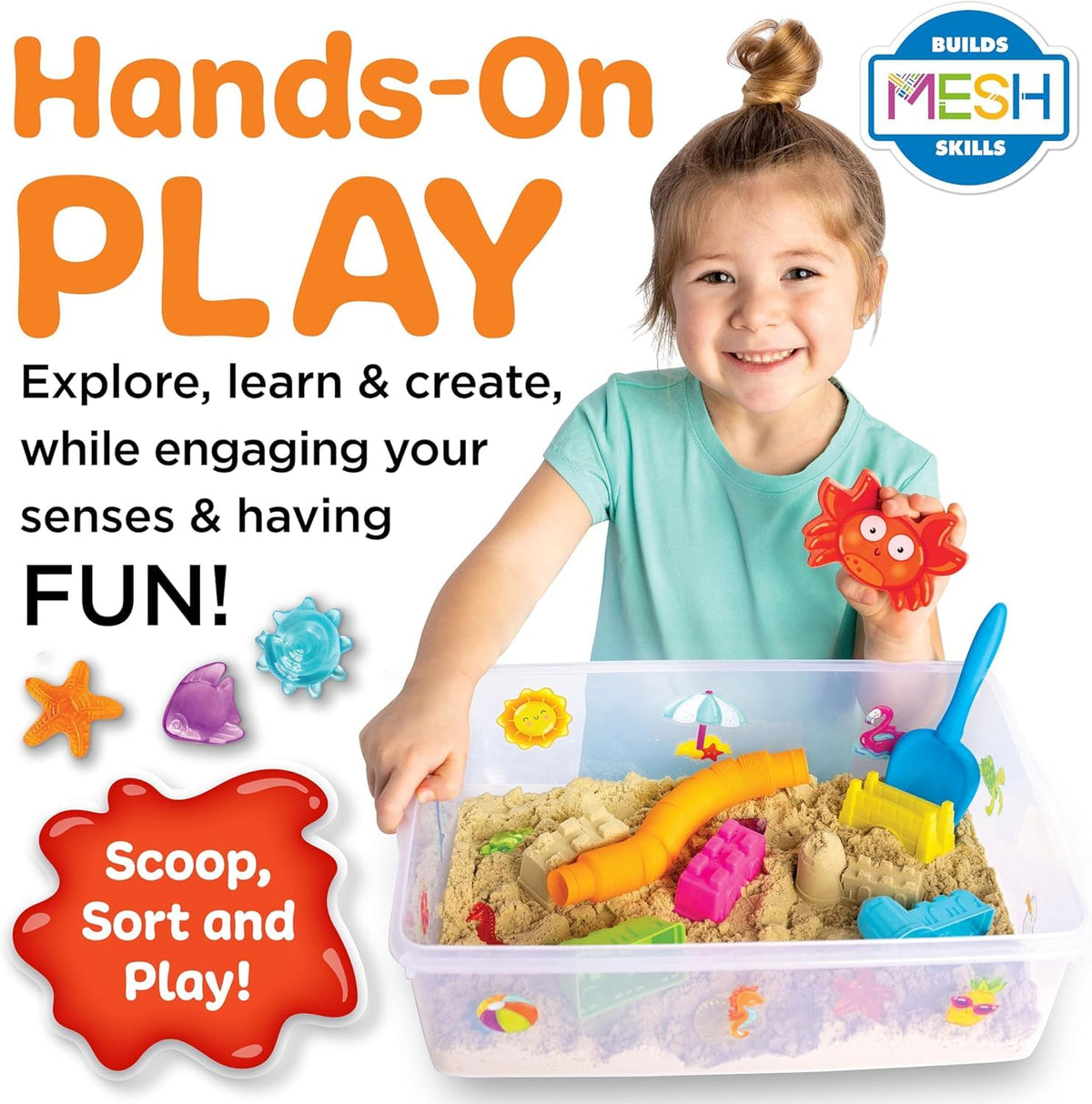 Creativity for Kids Beach sensory bin with foam crab for hands-on exploration