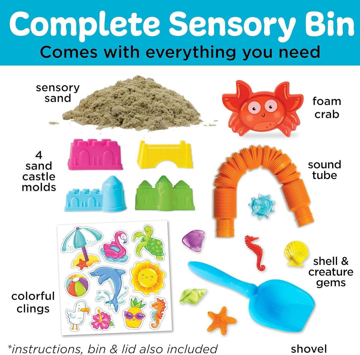 Creativity for Kids Beach bin image featuring sandcastle molds for fine motor practice