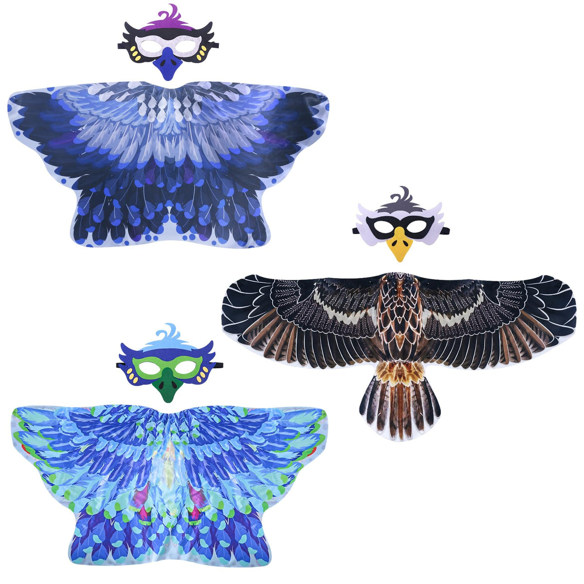 Creatoy bird wings costume front view with vivid feathers for imaginative play