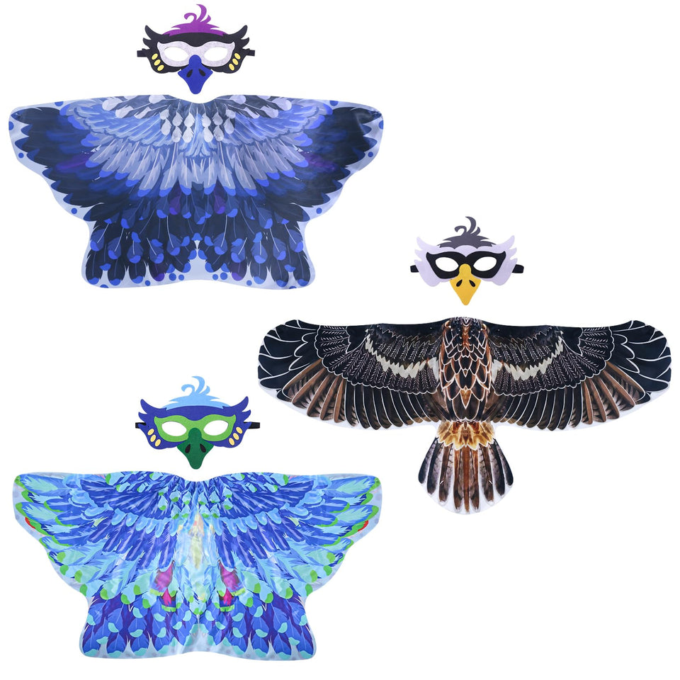 Creatoy bird wings costume front view with vivid feathers for imaginative play