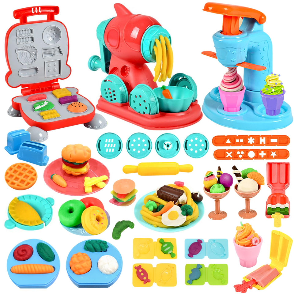 Crelloci ice cream disc with colorful dough for imaginative kitchen play.