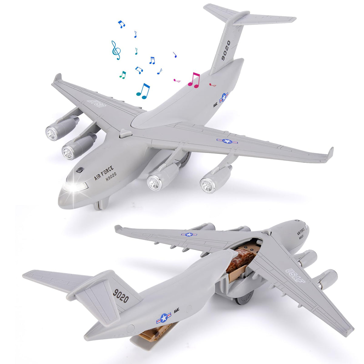 Crelloci Air Force plane front view with lights for immersive play