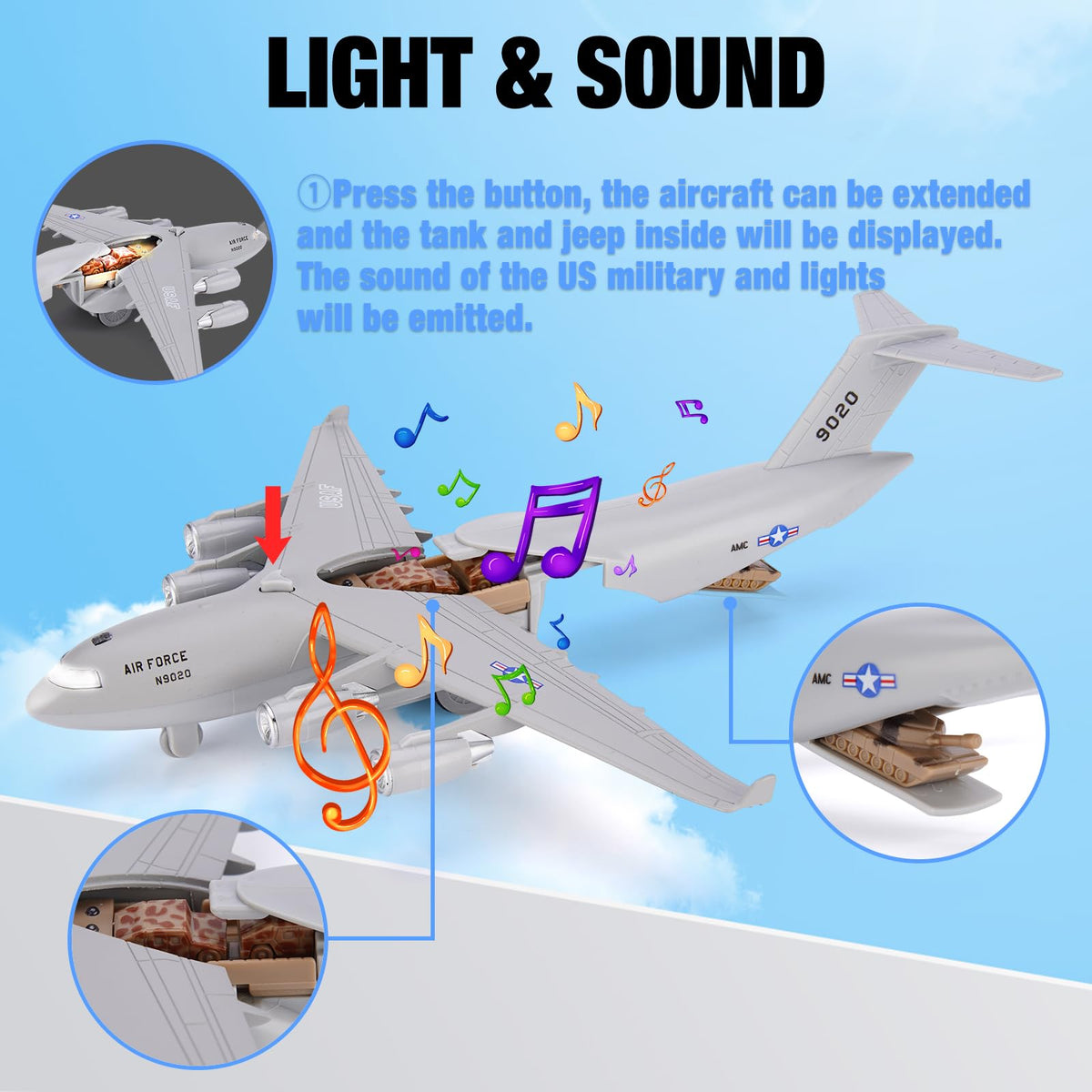 Crelloci Air Force plane top view highlights sleek metallic styling for display and pretend flights