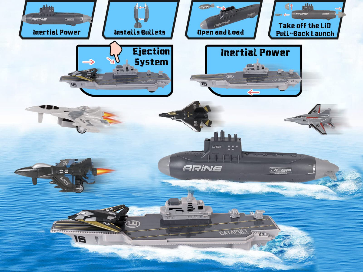Crelloci battleship model and supply ship ready for kid-friendly maritime adventures.