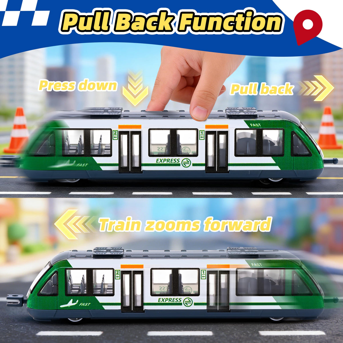 Crelloci Bullet Train Set four car configuration for creative layouts.
