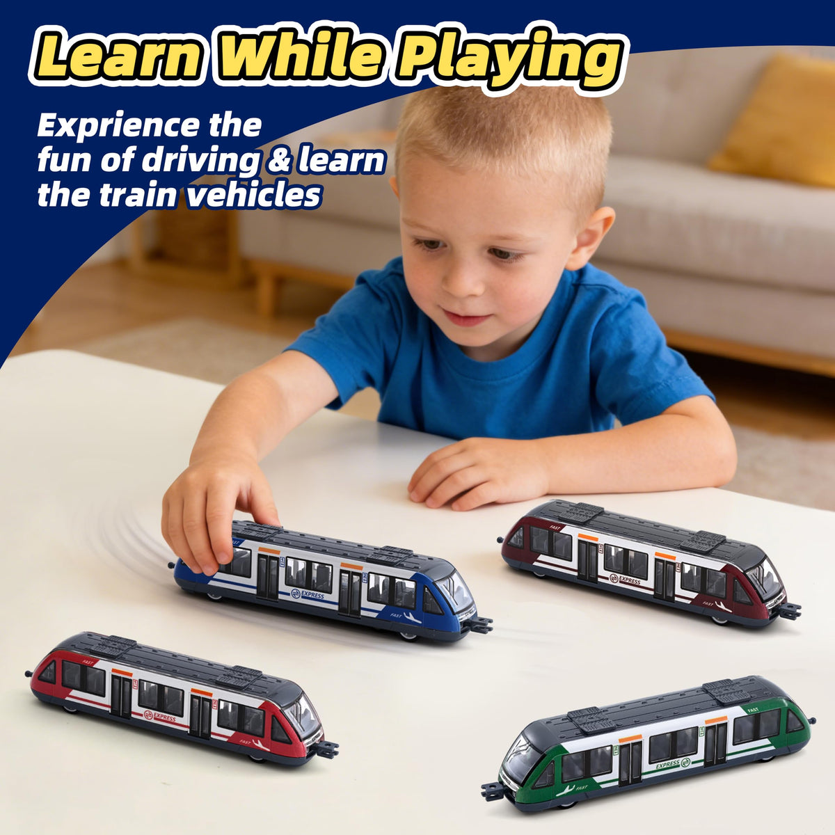 Crelloci Bullet Train Set smooth push wheels support quiet play.