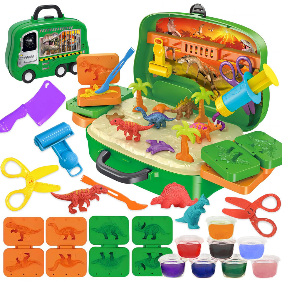 Crelloci dinosaur color dough set in a vivid dino-world scene for imaginative play.