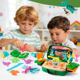 Kids enjoy colorful dough with Crelloci set during collaborative playtime.