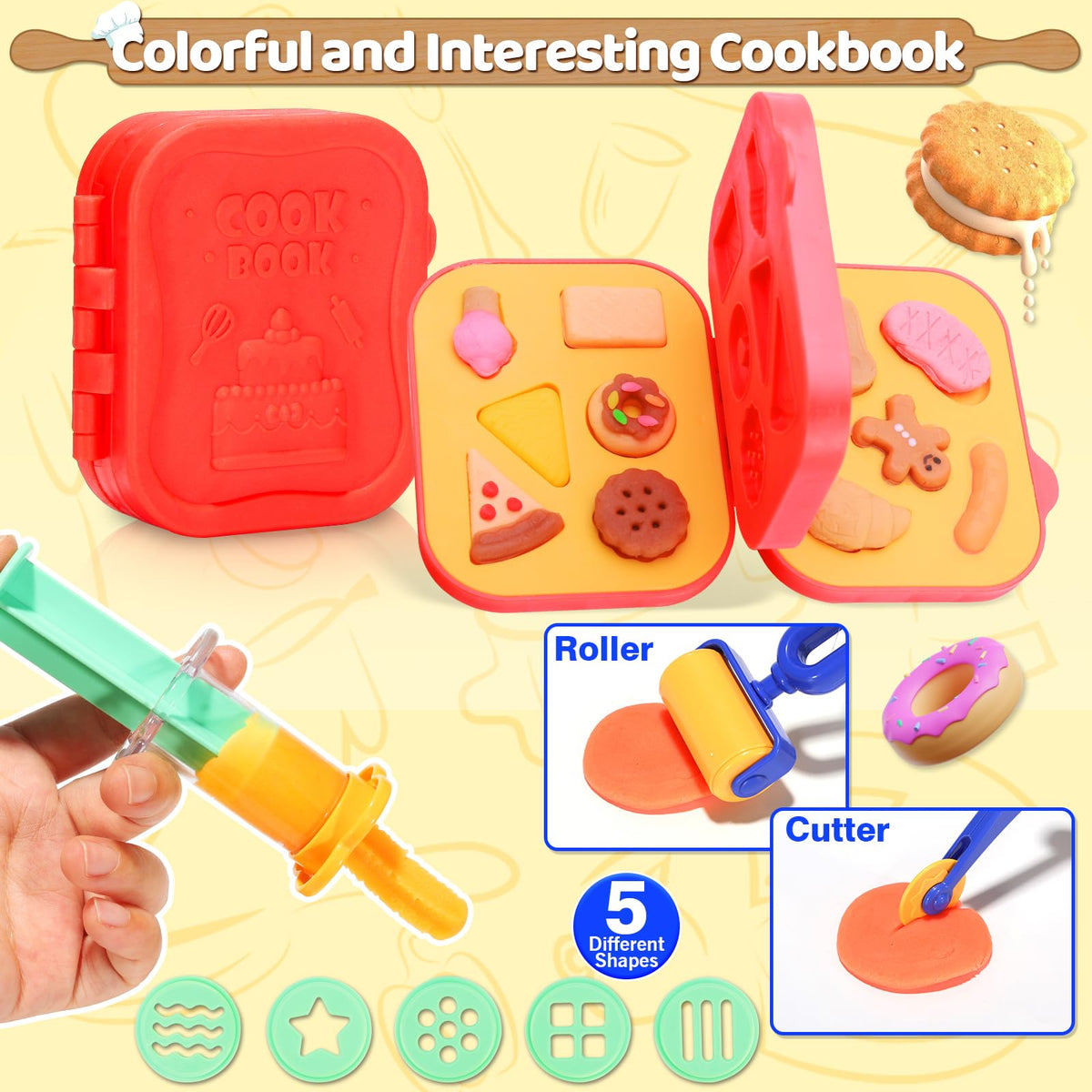 Crelloci dough stamper and cookbook molds spark pretend kitchen creativity.