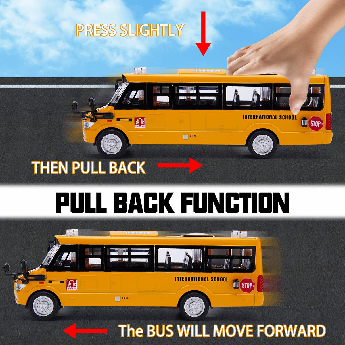 Crelloci school bus toy open doors for interactive storytelling and role-play
