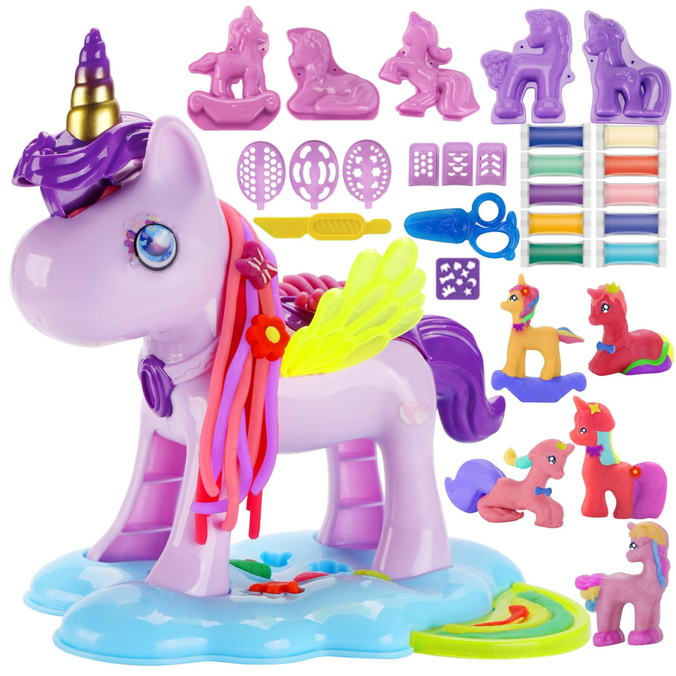 Crelloci unicorn color dough set with unicorn figure for creative play.