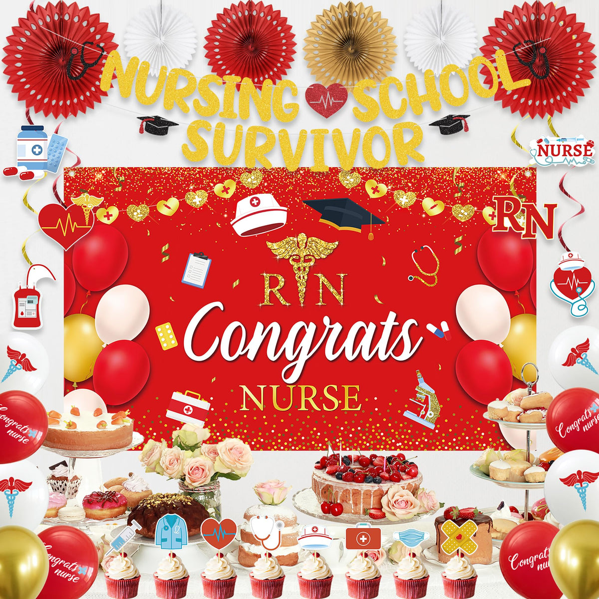 Crenics Graduation Decorations Balloons Kit pairs with backdrop.