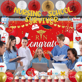 Crenics Latex Balloons Grad set enhances party atmosphere.