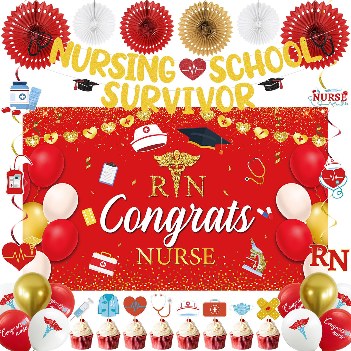 Crenics Nurse Backdrop for vibrant graduation photos and party ambiance.