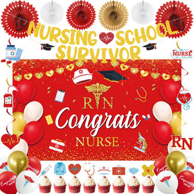 Crenics Nurse Backdrop for vibrant graduation photos and party ambiance.