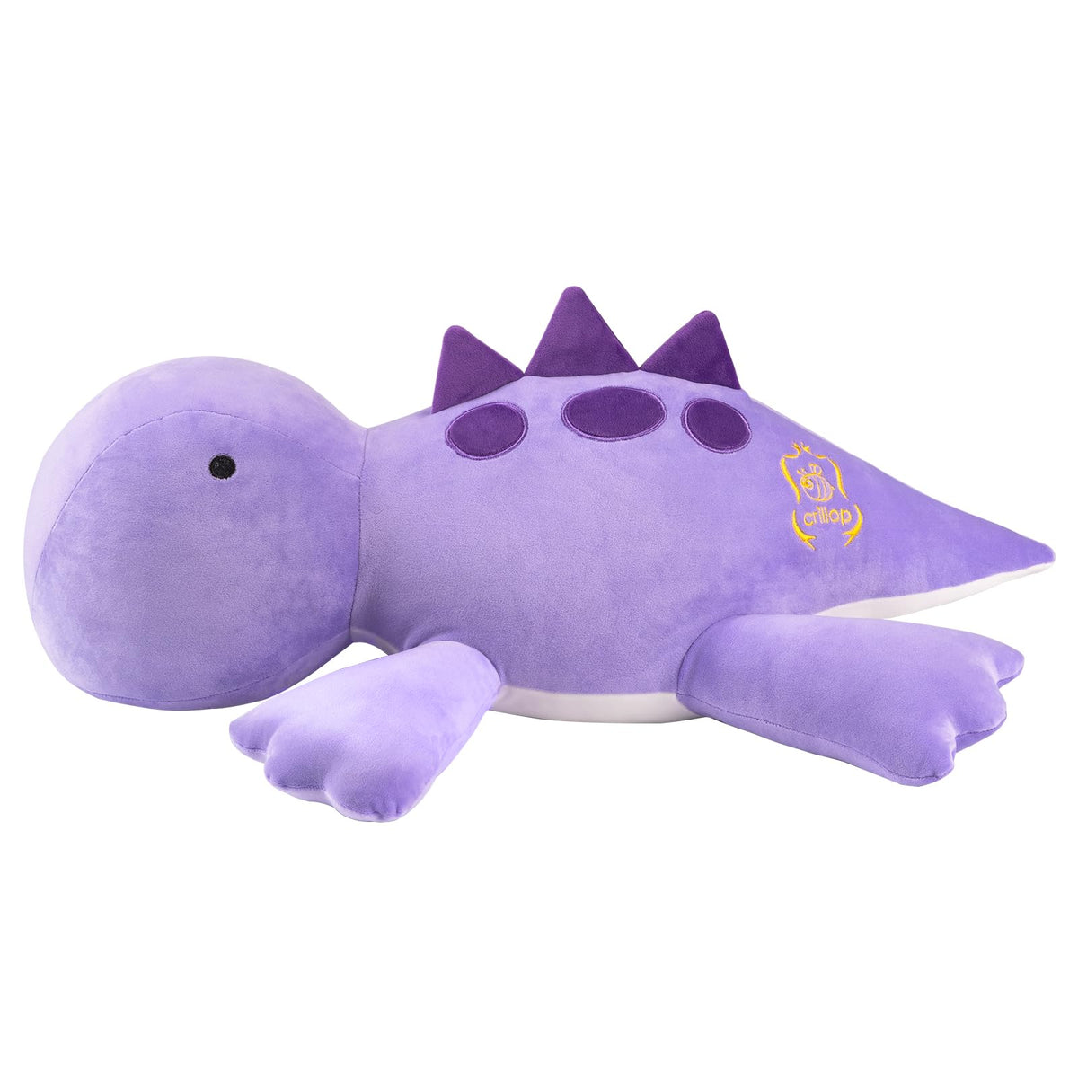 Crillop 4lb weighted dinosaur plush head view for a stable, comforting hug.