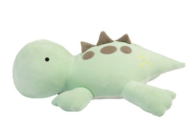 Crillop green dinosaur weighted plush, hugging scene, promotes relaxation and calm.