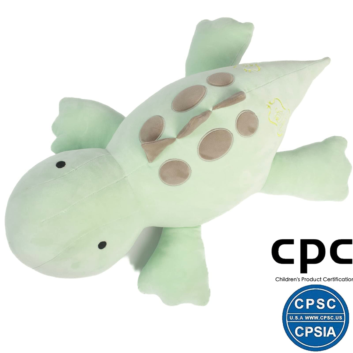 Crillop green dinosaur weighted plush, secure weights design, ensures stable hugs.