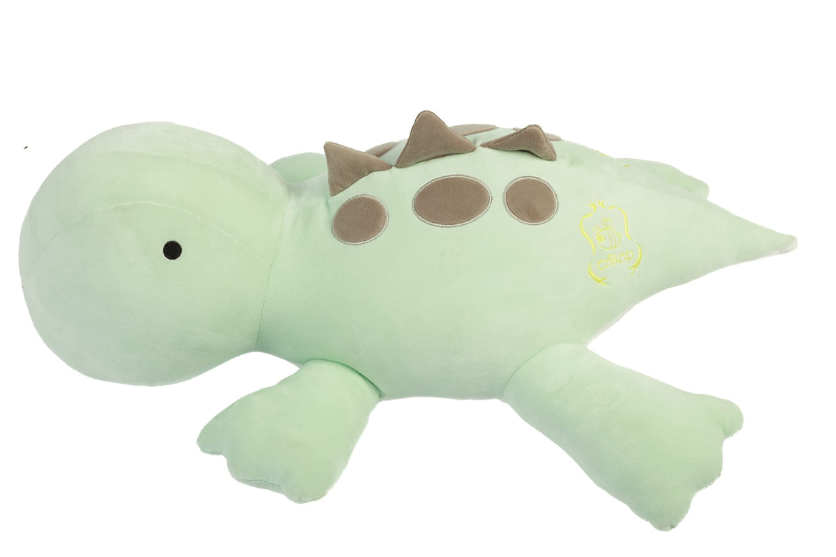 Crillop green dinosaur weighted plush, soft fur close-up, delivers cozy comfort.