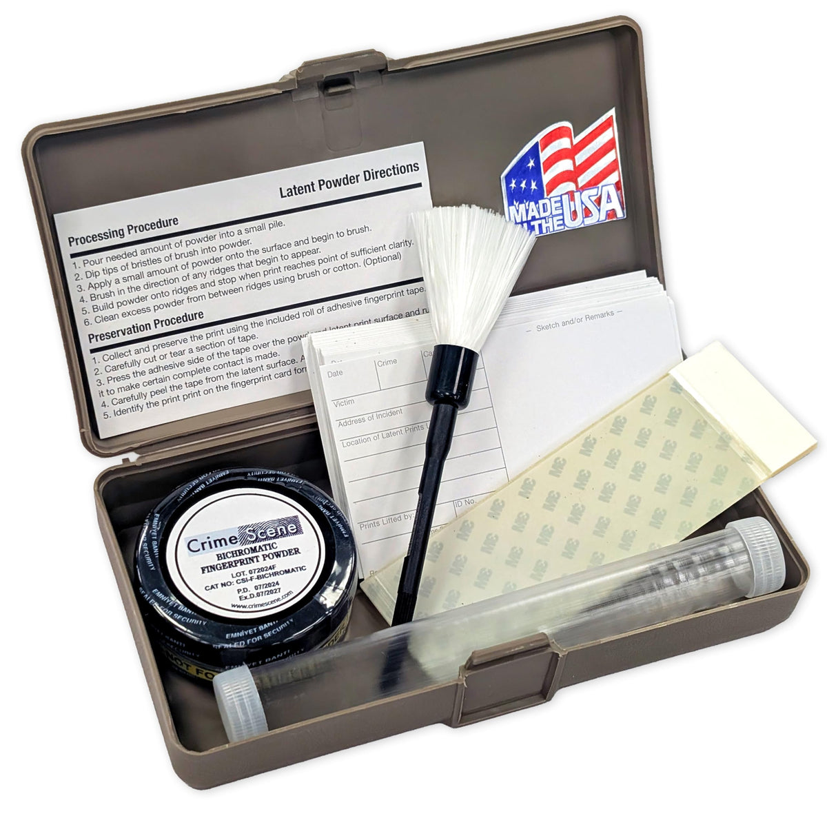 Crime Scene basic latent fingerprint kit with grey powder for educational use