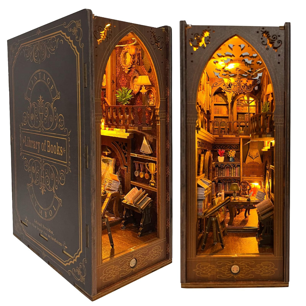 CRIOLPO Book Nook Kit diorama scene adds cozy decorative centerpiece to your shelf.