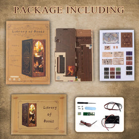 CRIOLPO Book Nook Kit packaging reveals contents and setup guidance.