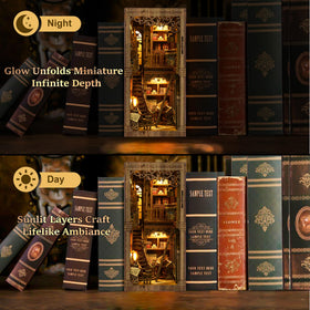 CRIOLPO Book Nook Kit rustic ladder enhances depth and realism.