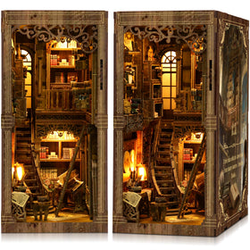 CRIOLPO Book Nook Kit wooden frame showcases vintage charm for your shelf.