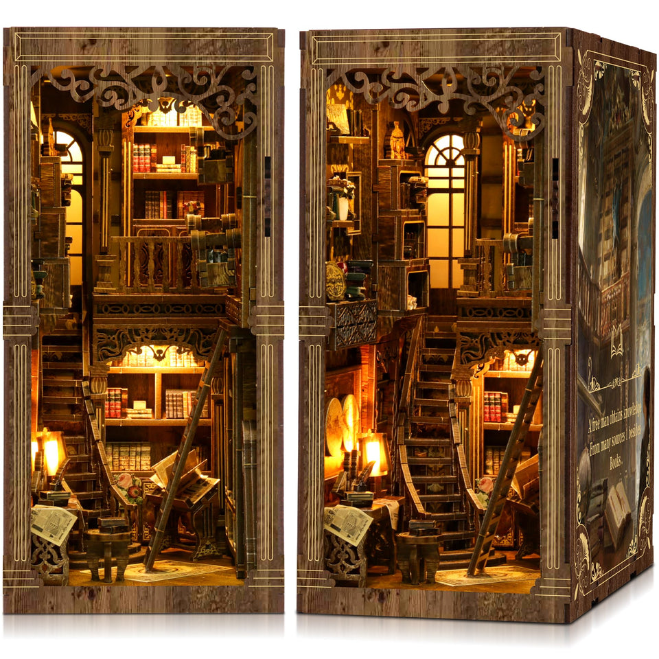 CRIOLPO Book Nook Kit wooden frame showcases vintage charm for your shelf.
