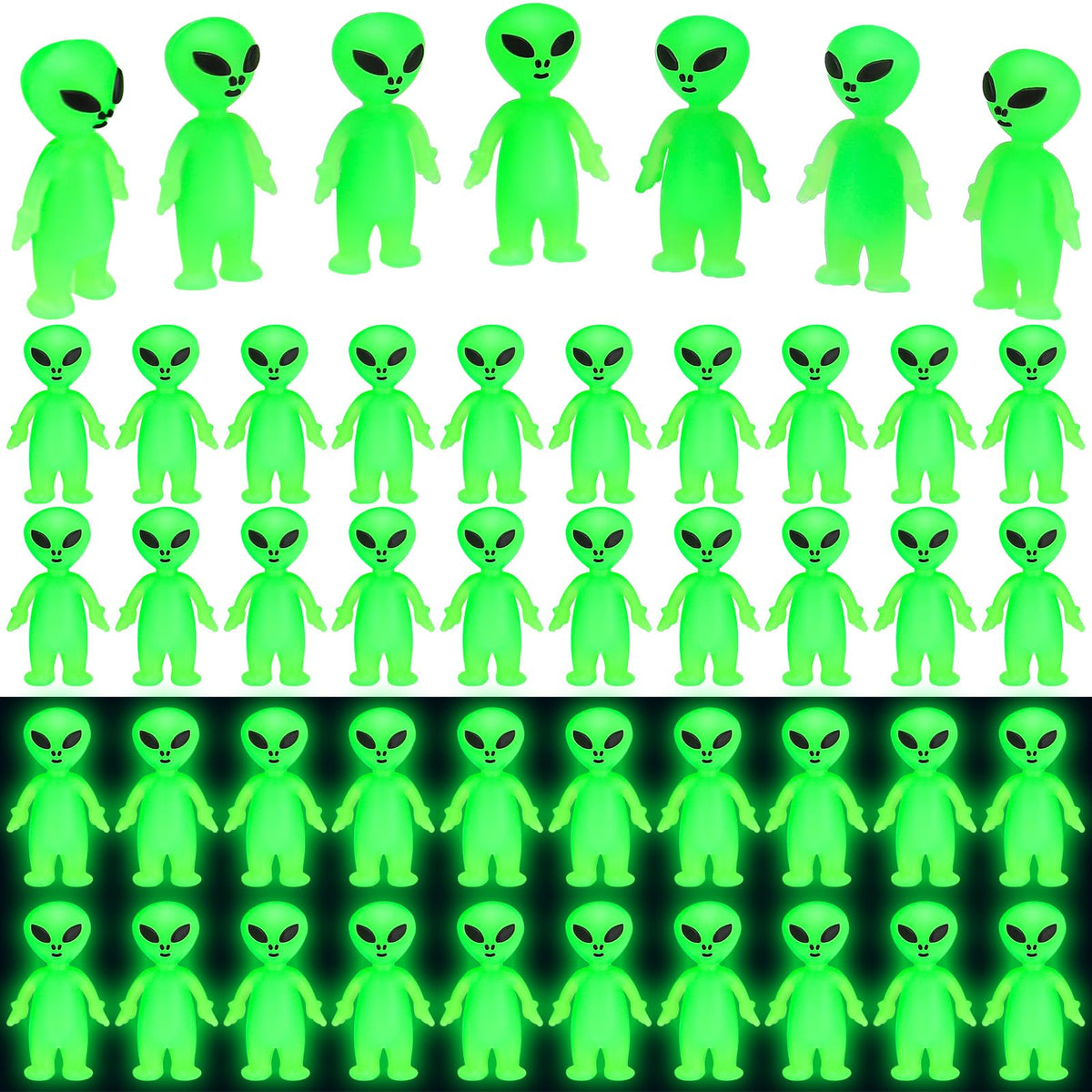 CroBlissful 100-pack glow-in-the-dark alien figures for space party favors.