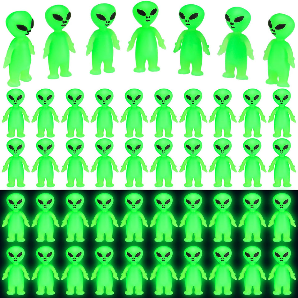 CroBlissful 100-pack glow-in-the-dark alien figures for space party favors.