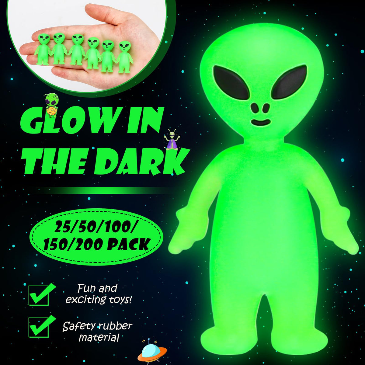 CroBlissful mini alien figurines glow brightly for party decor and play.