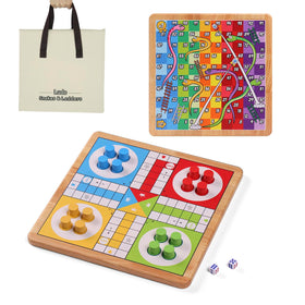 Crobyi 12-inch Ludo Snakes & Ladders board – front view with bold colors for durable play