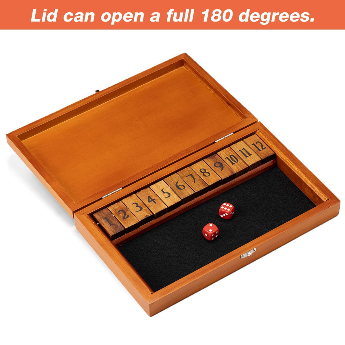 Crobyi Shut The Box interior with felt lining muffles dice