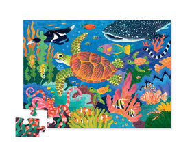 Crocodile Creek 36-piece sea turtle puzzle pieces laid out for attentive play