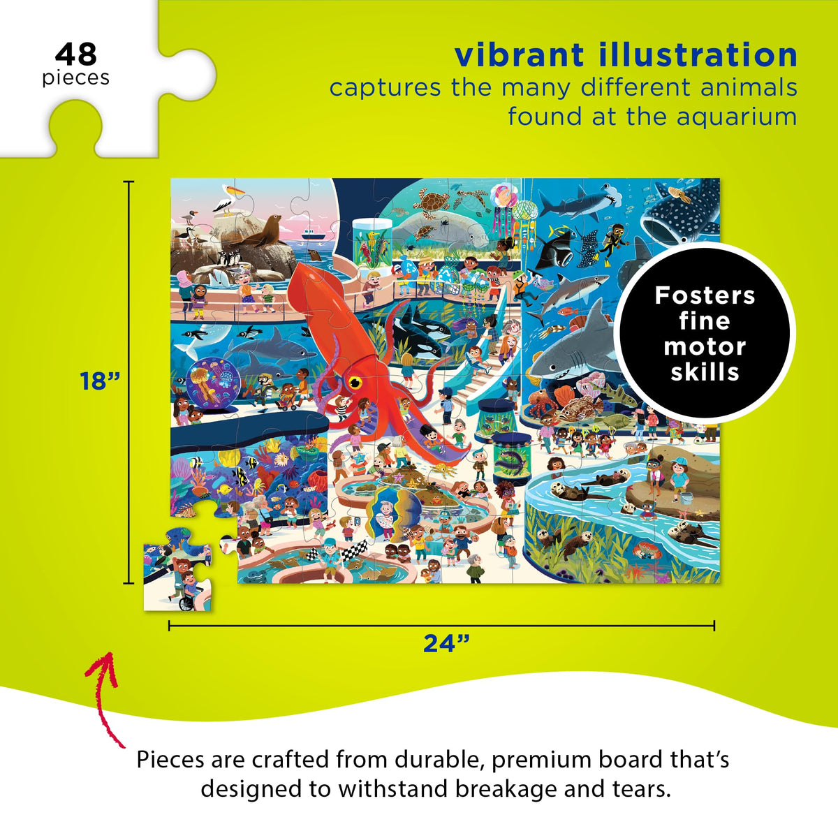 Crocodile Creek Above + Below puzzle with child hands exploring colors.
