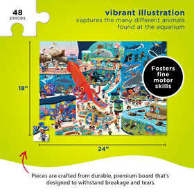 Crocodile Creek Above + Below puzzle with child hands exploring colors.