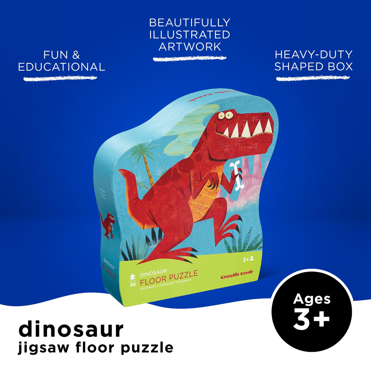 Crocodile Creek puzzle on floor for hands-on learning with colorful pieces
