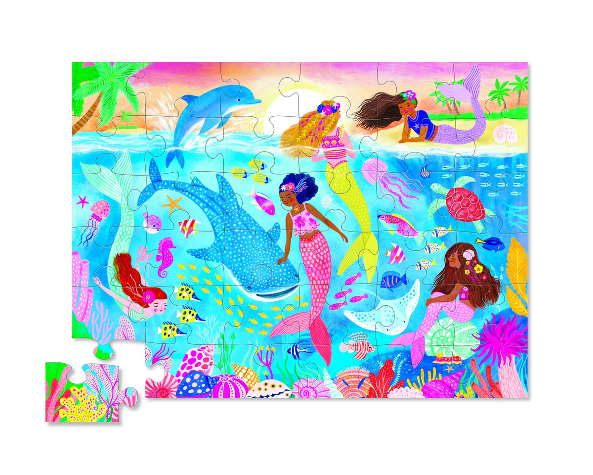 Crocodile Creek Mermaid Dreams heavy-duty box stores the puzzle securely after play.