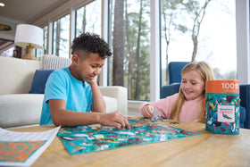 Crocodile Creek heavy-duty storage box keeps puzzle pieces organized.