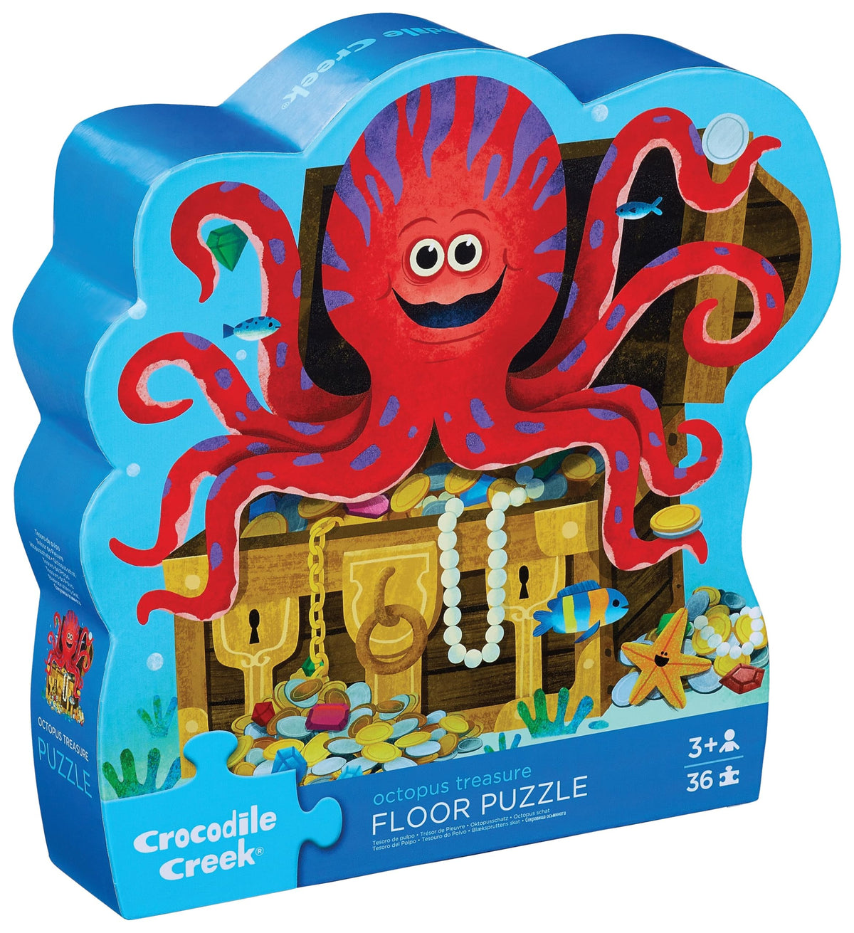 Crocodile Creek Octopus Treasure 36-piece puzzle laid out for kid-friendly play and focus