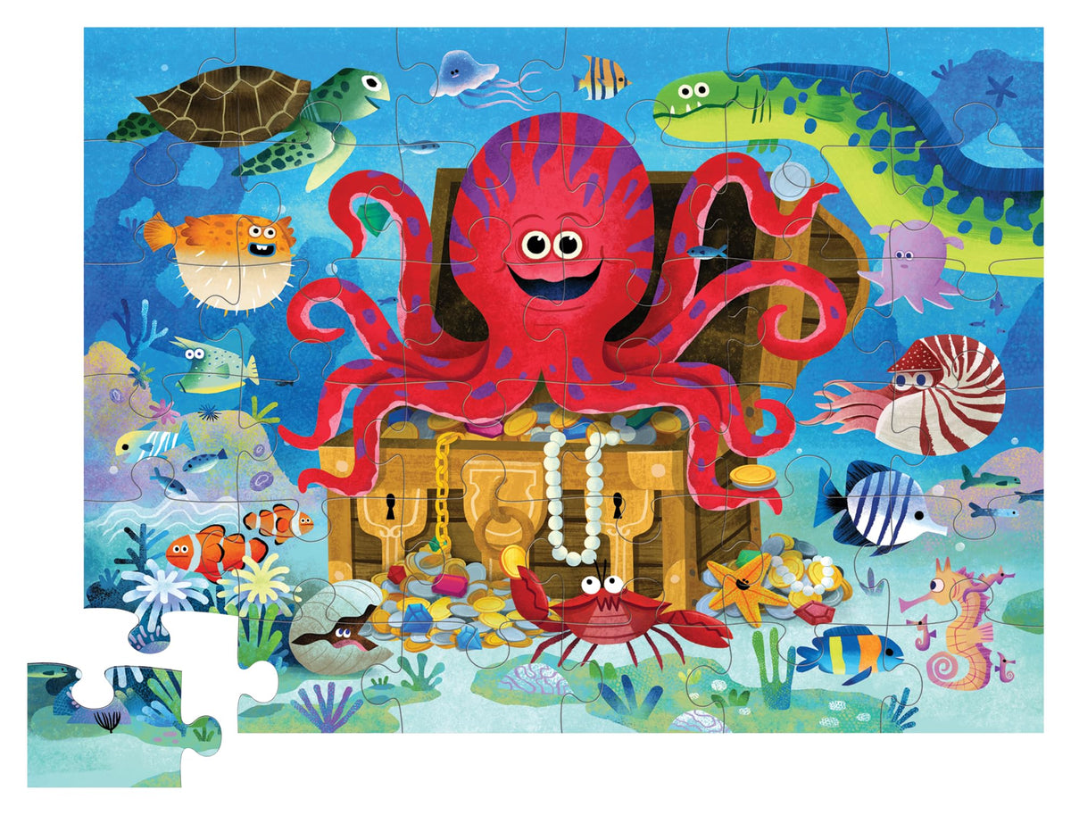 Crocodile Creek Octopus Treasure storage box keeps puzzle pieces secure and organized